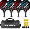 OLANNY Graphite Pickleball Paddles 4 Pack - Premium Rackets Fiber Face & Polymer Honeycomb Core Pickleball Set Includes 4 Pickleball Paddles + Balls+1 Bag (Twill Pickleball Paddles)