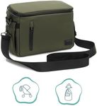 Stroller Organizer Bag PU Leather Waterproof Baby Storage Pouch Infant Caddy Carriage Hanging Accessory Toddler Kids' Tote With Insulated Pockets,Bottle Holder, And Diaper Changing Mat (Black) (Green)