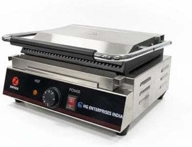 HG Commercial Jumbo Sandwich Griller | Heavy Duty Stainless Steel Panini Press with Non-Stick Plates | Adjustable Temperature | Electric Grill for Cafe, Restaurant, Hotel Use