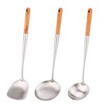 Wok spatula and ladle,Skimmer Ladle Tool Set, 17inches spatula for wok, 304 Stainless Steel wok spatula