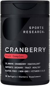 Sports Research Cranberry Fruit Complex Supplement - Softgels for Urinary Tract Health Support - Equal to 25,000mg of Cranberries, Made with Pacran & Vitamins C & E - Non-GMO & Gluten Free - 90 Count