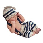 ISOCUTE Newborn Photography Props Baby Boy Crochet Hat Overalls Photo Shoot Outfits