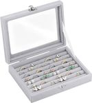 BucketList Women's Velvet Glass Ring Earrings Jewelry Box - Display Storage Showcase Holder Organizer (7 Slot Jewellery Box Grey)