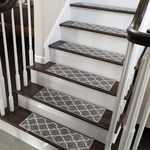 SUSSEXHOME Stair Treads - 100% Polypropylene Carpet Strips for Indoor Stairs - Easy to Install Runner Rugs W/Double Adhesive Tape - Safe, Extra-Grip, Decorative Mats - 4-Pack - Gray