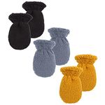 Peecabe Winter Warm Baby Mittens Infant Toddler Fleece Gloves for Boys and Girls Cozy Mittens Set 0-24 Months (Black+Blue+Yellow, S)