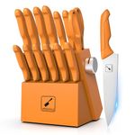 imarku Knife Set with Block, Sharp Knife Set with Built-in Sharpener, Japanese Stainless Steel Kitchen Knife Set with Non-Slip Ergonomic Handle, Dishwasher Safe, 14 PCS Best Father's Day Gift, Orange