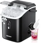 EUHOMY Nugget Ice Maker Countertop with Handle, Ready in 6 Mins, 33lbs/24H, Removable Top Cover, Auto-Cleaning, Portable Pebble Ice Maker with Basket and Scoop, for Home/Party/Camping. (Black)