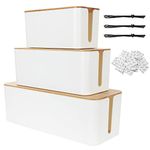 ASelected Cable Management Boxes Pack of 3 Cable Tidy Box Plastic Wire Organisers Hide Extension Lead and Electrical Cables (White)