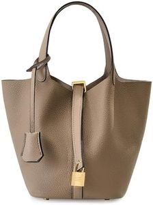 SpedGu Genuine Leather Purses And Handbags For Women, Fashion Genuine Leather Lock Design Large Capacity Satchel Casual Shoulder Bucket Bag, Grey