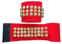 Ghungroo World Brass 3 Line Ankle Bells Velvet Velcro Pad for Classical Bharatanatyam Kathak Dance with Adjustable Velcro - (Red Velvet velro 2 CM)