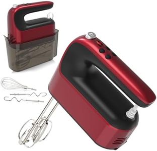 Yomelo 9-Speed Digital Hand Mixer Electric, 400W DC Motor, Hand Mixer electric Handheld with Snap-On Storage Case, Touch Button, Turbo Boost, 5x Stainless Steel Accessories (Red)