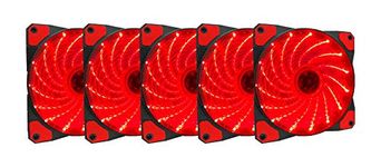 APEVIA AF512L-SRD 120mm Red LED Ultra Silent Case Fan w/ 15 LEDs & Anti-Vibration Rubber Pads (5-pk)