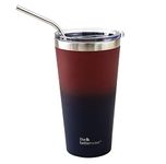 The Better Home 450 ml Insulated Coffee Cup Tumbler with Lid & Straw | Double Walled 304 Stainless Steel | 6 hrs hot & cold | Diwali Gift for Friends & Family | Perfect For Home & Office | Maroon-Blue