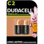 Duracell C Rechargeable Batteries (Pack of 2), 3000 mAh NiMH, Long Lasting Power