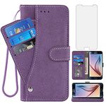 Asuwish Compatible with Samsung Galaxy S6 Wallet Case and Tempered Glass Screen Protector Flip Credit Card Holder Stand Cell Phone Cover for Glaxay S 6 Gaxaly 6s Galaxies GS6 SM-G920A Women Men Purple