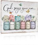 Inspirational Bible Verse Wall Art: God Says You Are Wall Sayings Flowers in Mason Jar Picture Print Christian Gift Quotes Poster for Women Girl Bedroom Decor 12" x 15"