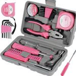 Pink Tool Kit—24Pcs Household DIY Hand Tool Set Multi-Purpose Home Repair Tool Box Include Hammer Allen Key Set Electrical Tape Screwdriver Test Pen Plier Bits(24pcs)