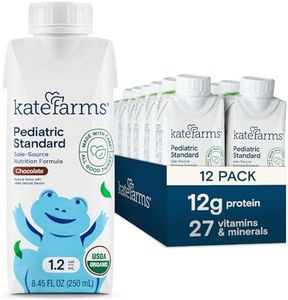 KATE FARMS Organic Vegan Plant Based Pediatric 1.2 Sole-Source Nutrition Shake, Vanilla, 12g of protein, 28 Vitamins and Minerals, Meal Replacement Drink for Kids, Protein Shake, Gluten Free, Non-GMO, 8.45 Fl oz (Pack of 12) (Chocolate)