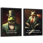 EXCOOL CLUB Vintage Frog Decor Aesthetic - 12x16 | 30x40 cm Gentleman Frog Poster, Frog Art Print, Green Frog Boss In Suit Pictures, Retro Animal Portrait Wall Decor for Bedroom Office Decorations (UNFRAMED)