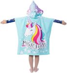 growell Hooded Kids Beach Towels - Toddler Bath Towel Girls Boys Swim Cover-ups for Ages 1 to 6 Kids Pool Towels Quick Dry Lightweight Soft Microfiber Poncho Towel 24x24 (Unicorn Aqua)