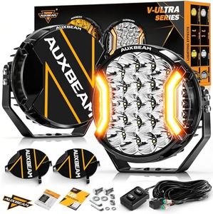 Auxbeam 9 Inch 300W LED Pod Lights, V-Ultra Series Round Spotlights with Amber DRL & 270° Side Shooter, 35600LM Universal Off-Road Driving Lights with DT Harness & Protective Covers, Pair