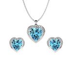 Clara 925 Sterling Silver Sky Blue Heart Pendant Earring Chain Jewellery Set | Rhodium Plated, Swiss Zirconia | Gift for Women & Girls