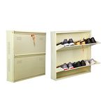 Laxmi KAPAT 2 Door Metal Wall Mounted Shoe Rack Stand for Home with Central Locking, Can Hold Upto 10 Shoes Pair, 3 Year Warranty (28" x 28" x 6" Inch, Ivory)