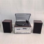 MUSITREND Turntable with CD Player, AM/FM Radio, Cassette Player & MP3 Encoding, Bluetooth Function, 20-30 Watt RMS External Speakers