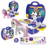 SARTHAM My Little Pet Pony Kids Pretend Play Pet Carry Case Toy Horse Family 16 Pcs Children Playset (Age 3+)