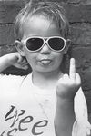 Hi Mum Middle Finger Kid Funny Child Giving Finger Wearing Sunglasses Vintage Retro Funny Parody Photo Photograph Black White Cool Wall Decor Art Print Poster 24x36