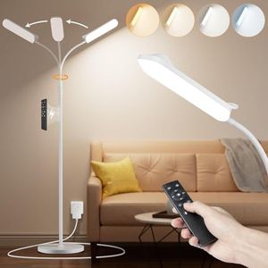 Nulmvic Lámpara de Pie LED - 18W 4 Temperaturas de Color y 4 Brillos con Control Remoto y Táctil - 1H Temporizador - Lámpara de Pie Regulable para Salon Dormitorio Oficina (Blanco)