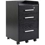 HOMCOM 3 Drawer File Cabinet with Lock and Edged Top, Lockable Filing Cabinet on Wheels with Hanging Bars for Letter and A4 Size, Black