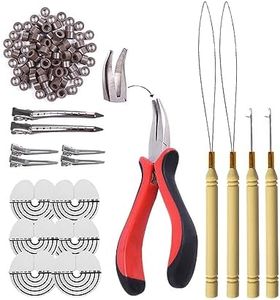 Hair Extensions Kit:I-tip Hair Pliers, Micro Pulling Needle, Loop Threader and 200pcs Micro Silicone Rings(Brown)