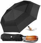 Lejorain Unisex Auto Open Close, Folding Golf Size 210T Dupont Teflon Coated Vented Windproof Double Canopy Umbrella, Large (Black)