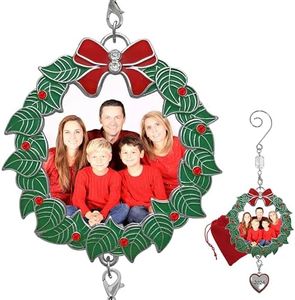 BANBERRY DESIGNS Family Picture Christmas Ornament for 2020 Set of 3 - Holiday Wreath Photo Holder with Dated Heart Charm - 1st Annual Ornaments This Year Keepsake - 3 Inch