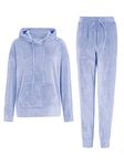 REORIA Womens Long Sleeve Hoodie Jogger Crewneck Two Piece Outfit Tracksuit Solid Color Sweatshirt and Sweatpants Set Light Grey Blue XXL