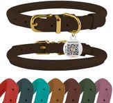 BronzeDog Rolled Leather Dog Collar Durable Round Rope Collars for Small Medium Large Dogs Puppy Cat Burgundy Mustard Dark Blue Light Brown (Neck Size 7" - 8 1/2", Dark Brown)