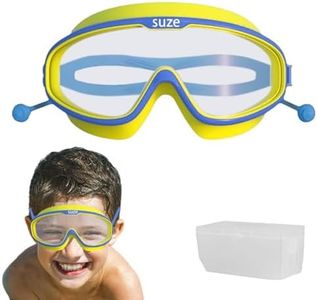 PROBEROS® Kids Leakproof Anti-Fog Yellow Swimming Goggles with Integrated Ear Plugs - UV Protection Comfortable Fit Adjustable Strap for Boys & Girls Aged 3-16 - HD Clear Vision Swim Eyewear