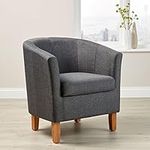 Home Source Tub Accent Chair - Fabric Armchair with Wooden Legs - Upholstered Single Sofa for Home, Office, Living Room - Single Sofa, Padded Foam Seat (Dark Grey)