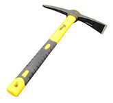 Forged Weeding Mattock Hoe 15-Inch, One Piece Intact Drop Forged, Plastic Coated Fiberglass Handle, Mattock Pick 1.4LB