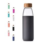 veegoal 25oz, 18oz Borosilicate Glass Water Bottles with Bamboo Lid, BPA-Free Non-Slip Silicone Sleeve, and Bonus Stainless Steel Leak Proof Lid- Reusable Water Bottles for Women & Men (Charcoal Grey)