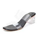 Jking Women Transparent Heels Black Fashion Sandals-7 UK