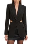 Cicy Bell Women's Fitted Sexy Blazers Casual Open Front Long Sleeve Trendy Tailored Cut Out Blazer Jackets, Black, Medium