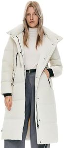 Orolay Women's Thickened Long Down Jacket Winter Down Coat Hooded Puffer Jacket with Side Zipper (White, Large)