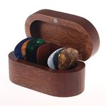 MYLYWOO Guitar Picks Holder with 7 Picks in 4 Thicknesses for acoustic guitar, A unique gift for musicians or guitar lovers,Mini Jewelry Storage,Wooden knickknacks, 3.35×1.77×1.58 inches,Sapele