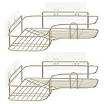 Navaris Self Adhesive Shower Caddy - Set of 2 Bathroom Organizer Shelves for Corner Wall of Bath - Toiletry Shampoo Storage Rack Holder - Gold