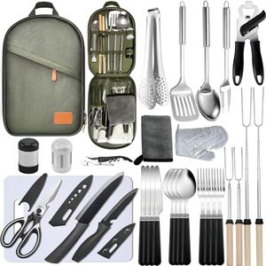 Camping Cooking Set- 31 Pcs Camping Utensils Camping Essentials Camping Gear for Camp Kitchen Cooking and Grilling, Portable Outdoor Cooking Travel Set for RV Tent Camper, BBQs, Camping Accessories