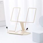 Metal Book Stand for Desk, Adjustable Reading Rest Book Holder, Portable Cookbook Documents Holder, Sturdy Typing Stand for Recipes Textbooks Tablet Music Books with Page Clips (Milky White)