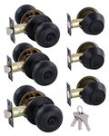 (3 Pack) All Keyed Identical Deadbolt Door knob Single Cylinder Deadbolt Lock Combo Set, Classic Matte Black Exterior Door Knobs with Deadbolt Entrance and Front Door Lock