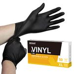 OKIAAS Black Disposable Gloves XL, Vinyl Gloves Disposable Latex Free, 5 mil, 50 Count, for Food Prep, Household Cleaning, Hair Dye, Tattoo